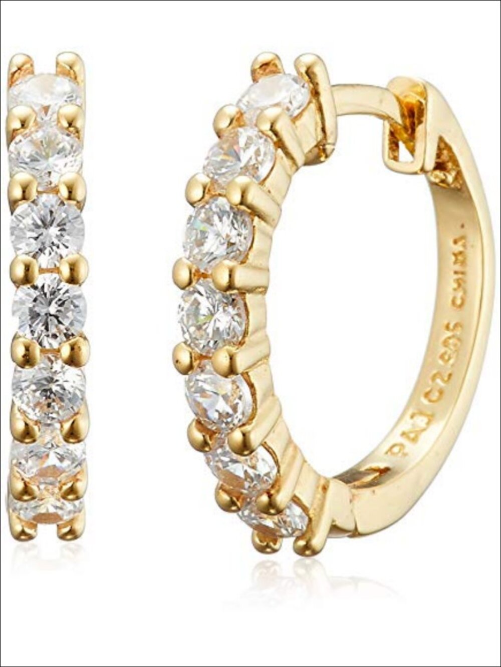 Sterling Silver Hinged Huggie Hoop Earrings 18K Gold CZ